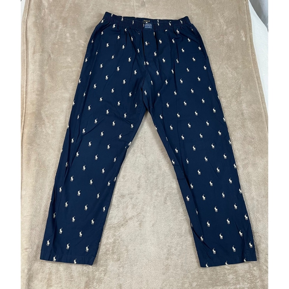 Polo Ralph Lauren Pajama Pants Men's Medium Navy Blue All Over Pony Logo GOOD